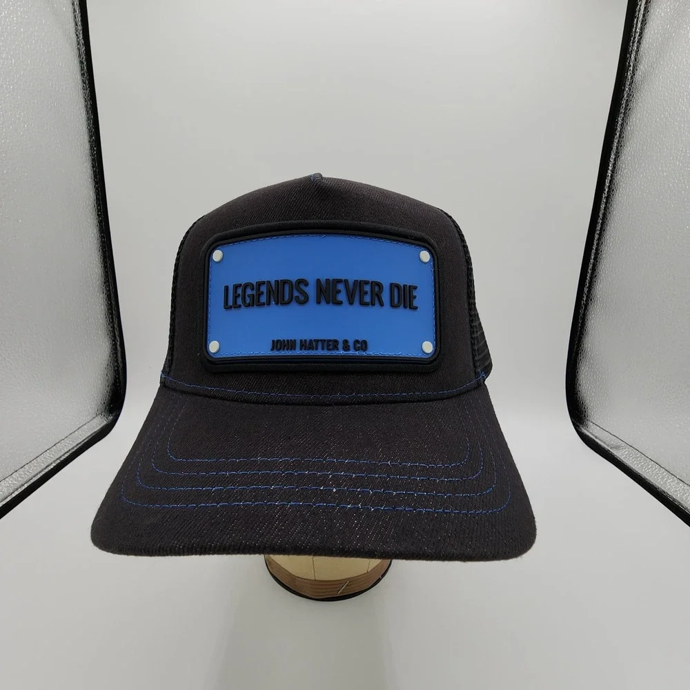 John Hatter Legends Never Die Trucker Hat Patch Black‎ Blue Snapback Cap NEW